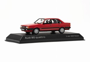MODEL Audi 80 quattro Saloon car, red, 1:43 Norev